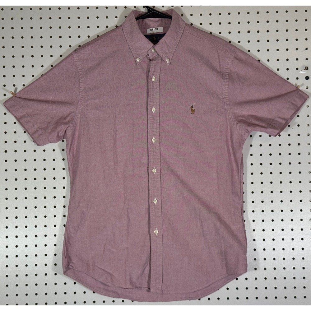 Ralph Lauren Mens Slim Fit Pink Oxford Short Sleeve Button Down Shirt Size M